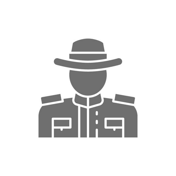 ilustraciones, imágenes clip art, dibujos animados e iconos de stock de vector real canadiense montado policía gris icono gris. - police officer security staff honor guard