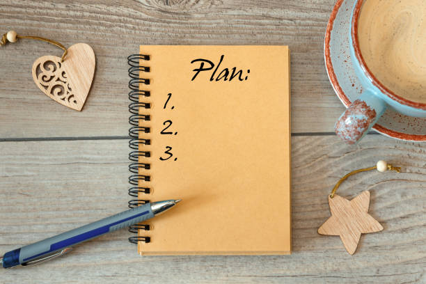 istock 2021 Plan - inscription on a notebook and wooden cubes 1289211258