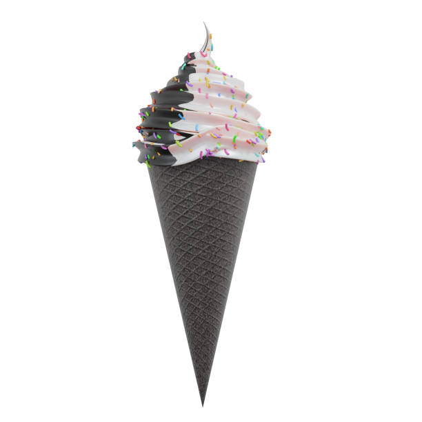 istock Ice cream cone scoop with chocolate and milk isolated on white background. 3d render. 1289213918