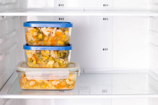 istock Refrigerator with frozen food (vegetable stew). Ready meal 1289214001
