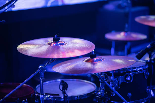 istock close up of drums in the pub night light, music concept 1289215708