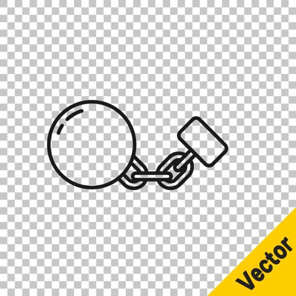 illustrazioni stock, clip art, cartoni animati e icone di tendenza di linea nera icona palla sulla catena isolata su sfondo trasparente. vettore - debt trapped chain ball and chain