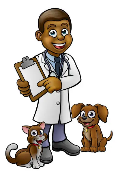 Vector illustration of Vet Cartoon Character Holding Clipboard