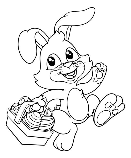 ilustraciones, imágenes clip art, dibujos animados e iconos de stock de huevos de conejo de pascua cesta de dibujos animados - easter bunny