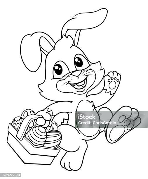 Easter Bunny Rabbit Eggs Basket Cartoon Stock Illustration - Download Image  Now - Easter Bunny, Easter, Coloring Book - Art Supply - iStock