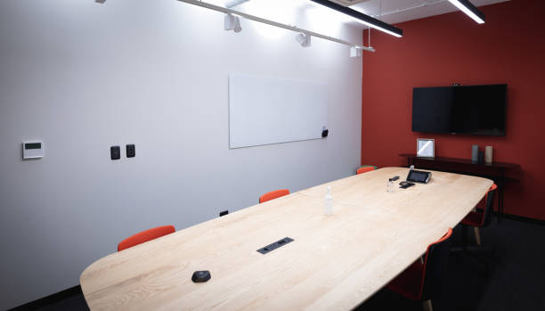 istock Conference room with whiteboard and television screen prepared for meeting 1289222449
