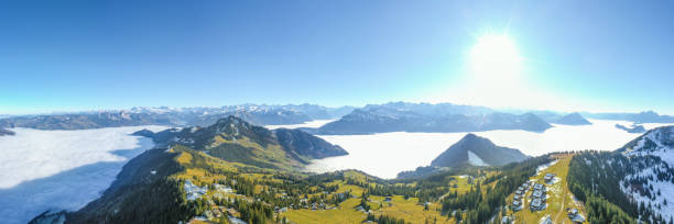 istock Mountain pastures and the typical Rigi landscape on Rigi Scheidegg, with a magnificent panoramic view of the  Swiss Alps. Switzerland. 1289229777