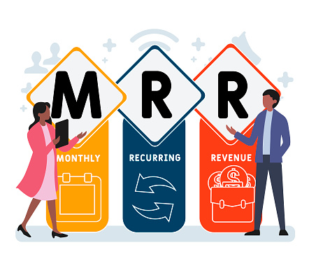 Flat design with people. MRR - Monthly Recurring Revenue acronym. business concept background. Vector illustration for website banner, marketing materials, business presentation, online advertising