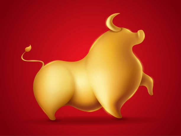 istock 3D illustration design of golden ox on white background . Isolated. 1289233929