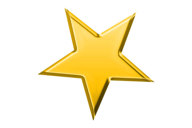 Single yellow or gold Christmas star isolated on white background