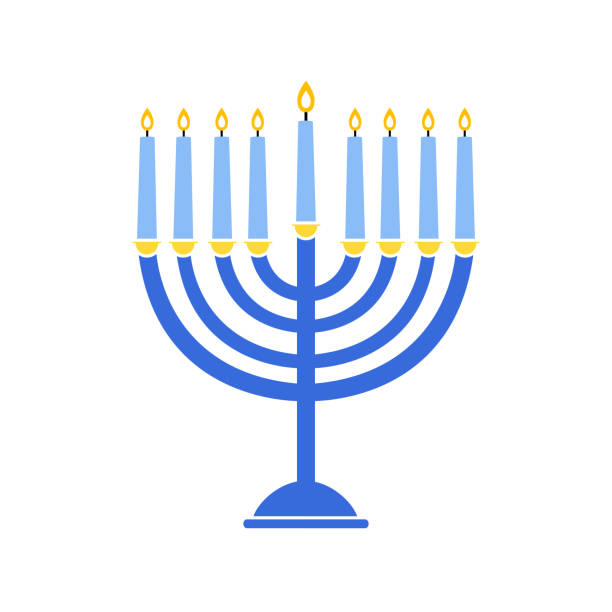 illustrazioni stock, clip art, cartoni animati e icone di tendenza di emblema hanukkah menorah colorato. festa ebraica hanukkah biglietto d'auguri tradizionale chanukah simbolo menorah candele - holiday happiness menorah hanukkah