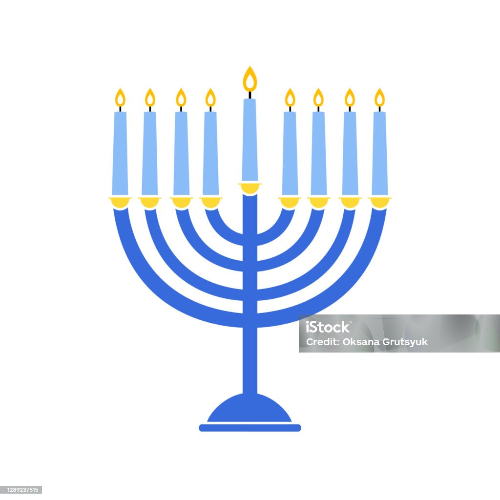 Hanukkah menorah emblem colored. Jewish holiday Hanukkah greeting card traditional Chanukah symbol menorah candles Hanukkah stock vector