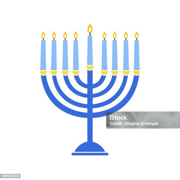Hanukkah Menorah Emblem Colored Jewish Holiday Hanukkah Greeting Card Traditional Chanukah Symbol Menorah Candles Stock Illustration - Download Image Now
