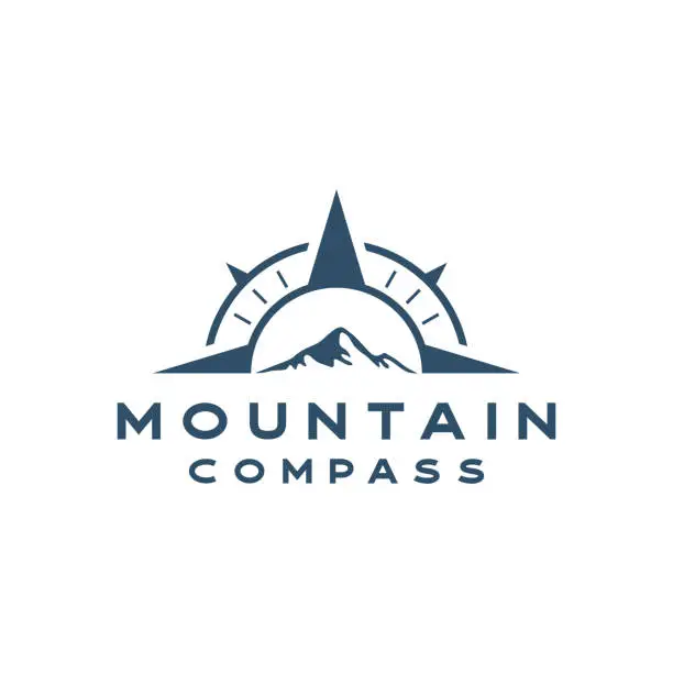 Vector illustration of Compass with mountain Vector Logo Template Illustration Design.  Stock illustration Indonesia, Navigational Compass, Mountain, Drawing Compass, Icon, Logo