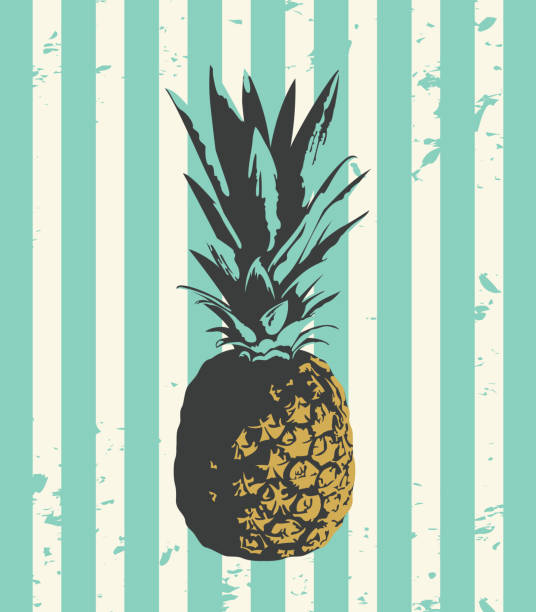 eine ganze ananas mit blättern aus nächster nähe auf weiß - rough backgrounds close up color image stock-grafiken, -clipart, -cartoons und -symbole
