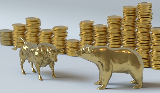 Gold Bull Market Stock Exchange And Coins