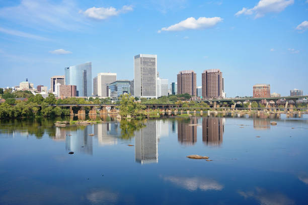 istock Richmond Virginia skyline reflecting in the James river 1289242633