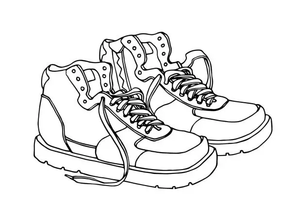 Vector illustration of a pair of modern sneakers with laces