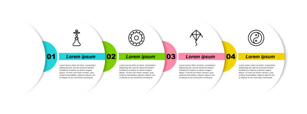 istock Set line Hookah, Chakra, Kite and Yin Yang. Business infographic template. Vector 1289253667
