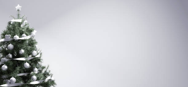 istock decorated christmas tree in front of white mockup wall, 3D illustration 1289257683
