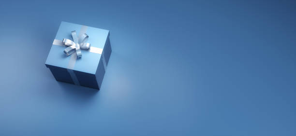istock wrapped gift box on blue mockup background, present mockup illustration 1289257716