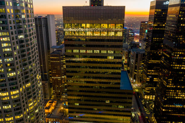 istock Los Angeles Skyline Aerial Video Sunset 1289258431