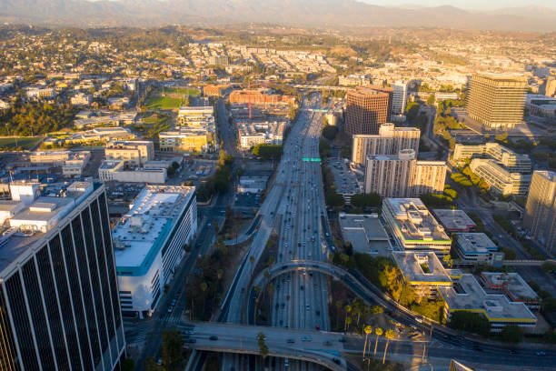 istock Los Angeles Skyline Aerial Video Sunset 1289258638