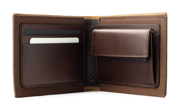 istock Brown shiny wallet isolated on white background 1289259263