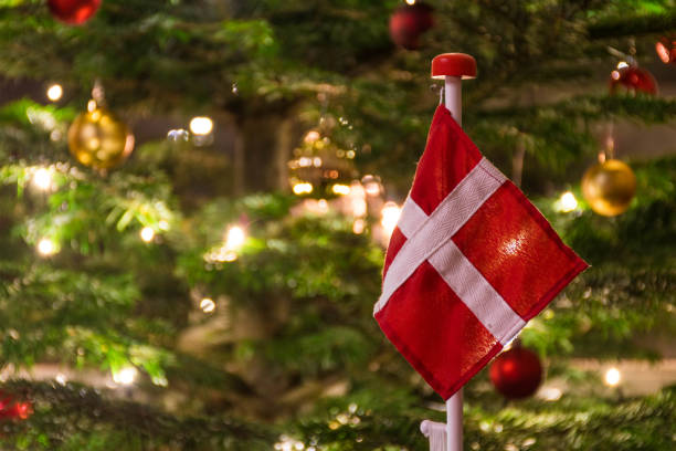 istock Beautiful Christmas tree with Danish flag 1289260683