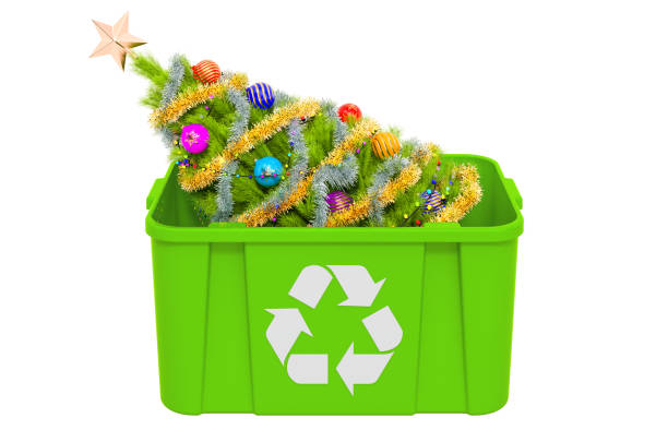 istock Recycling trashcan with Christmas Tree. Recycle Christmas Tree concept, 3D rendering  isolated on white background 1289266225