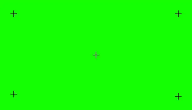 Vector illustration of Chroma key, blank green background with motion tracking points. Visual effects compositing. Screen backdrop template. Vector illustration