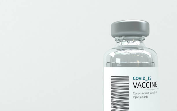 3d Render of concepts related to the development, approval and contract of vaccines. Vaccines in transparent glass bottles. anti vaccination stock pictures, royalty-free photos & images