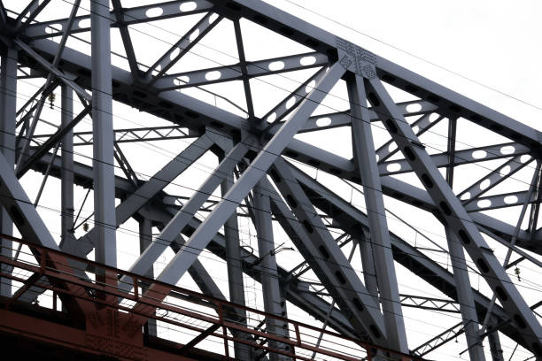 istock bottom-up view of the railway truss bridge section 1289273514