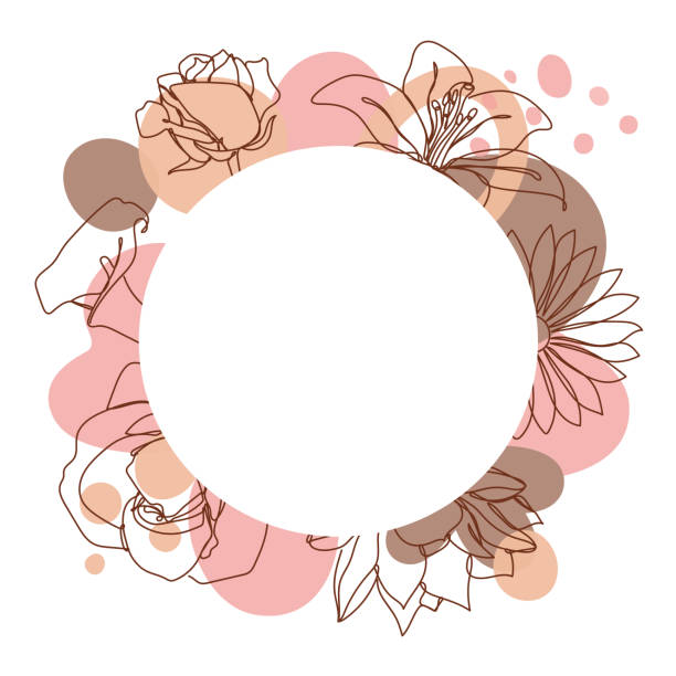 много цветов в линейном стиле на красочном фоне с белым кругом. - calla lily lily single flower white stock illustrations