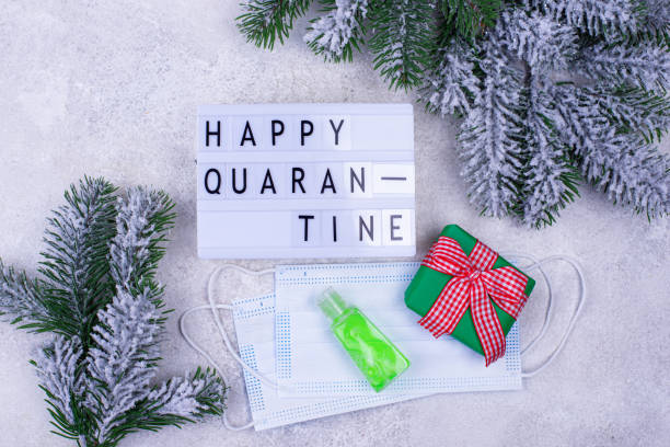 istock Happy quarantine text. Christmas background 1289283857