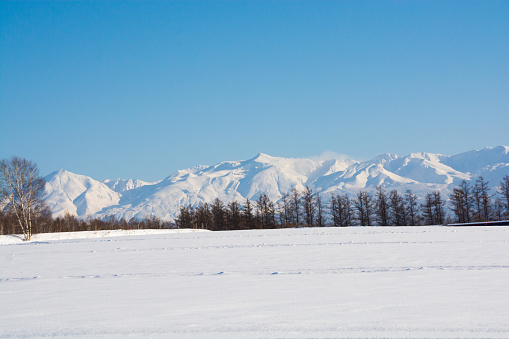 Snow Field and Snow Mountains with blue sky