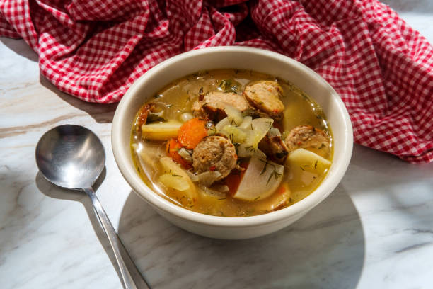 istock Vegetable Sausage Noodle Soup 1289288126