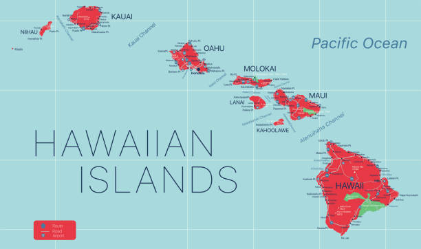ilustrações, clipart, desenhos animados e ícones de mapa editável detalhado do estado do havaí - hawaii islands map island cartography