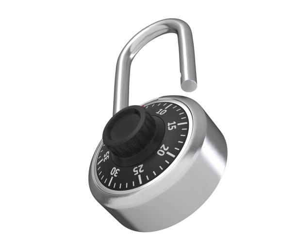 istock 3D illustration of Combination Padlock is opened and isolated on white. 1289290289