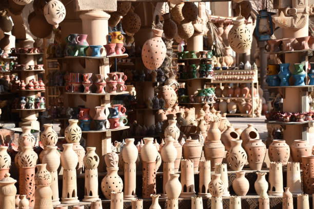 Dozens of ceramic pieces on display at Nizwa Souk, Oman