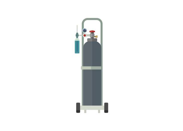 oxygen tube and its trolley, simple flat illustration simple flat illustration of an oxygen tube and its trolley oxygen tank stock illustrations