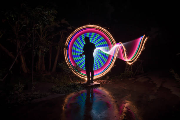 istock People with beautiful circle light painting 1289303536