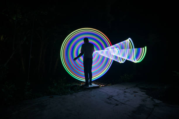 istock People with beautiful circle light painting 1289303578