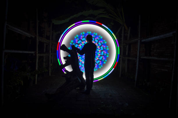 istock People with beautiful circle light painting 1289303588