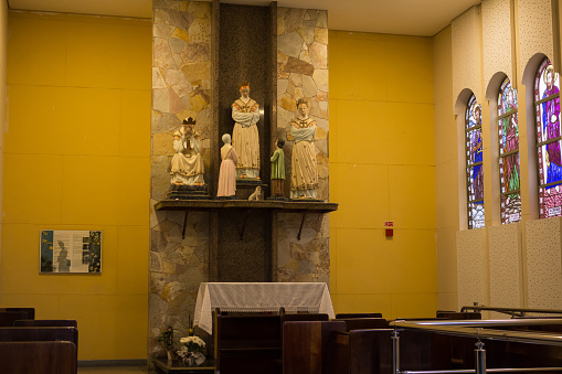Sao Paulo, SP, Brazil - September 01, 2020: Secondary altar with beautiful images in the church of the Sanctuary Nossa Senhora da Salette (Our Lady of La Salette).