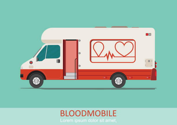 illustrations, cliparts, dessins animés et icônes de fourgon mobile de sang d’illustration de transport de soins de santé. - blood cell illustrations