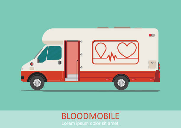 ilustrações de stock, clip art, desenhos animados e ícones de healthcare transport illustration blood mobile van. - red blood cell