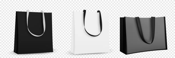 istock Shopping bag design. Black and white tote shopping bags identity mock-up item template transparent background. 1289308699