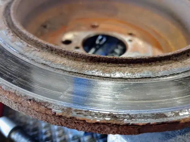 Close-up of rust covered brake rotor