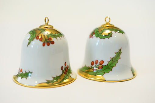 Christmas bell made of earthenware.\nUsed for postcards, etc.